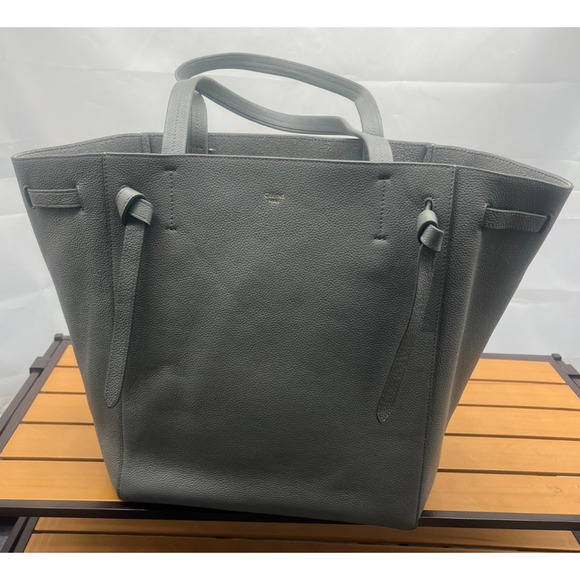 Auth CELINE Cabas Phantom Small With Belt Gray Soft grained calfskin - Picture 2 of 16